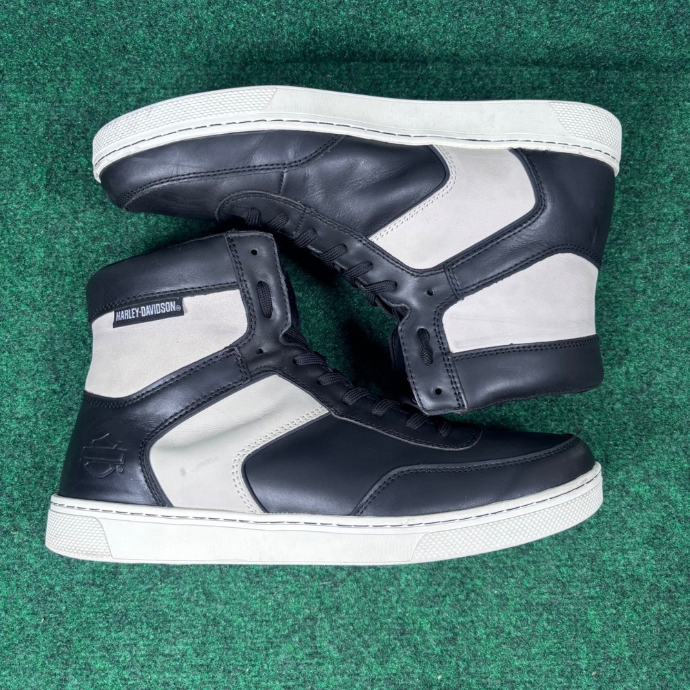 Harley-Davidson Mens 12.5 High Top Leather Sneakers Black White Biker Shoes 0085
